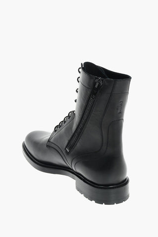 Inner Zip Lace-up Leather Combat Booties