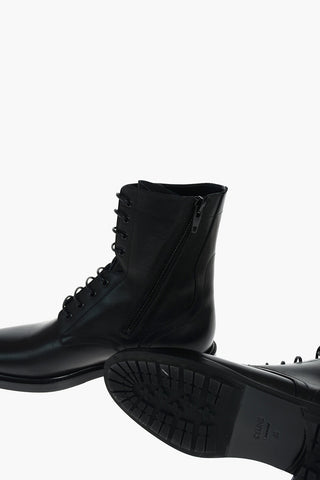 Inner Zip Lace-up Leather Combat Booties