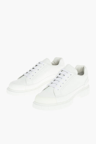 Rubber Sole BLOCK Leather Lace-up Sneakers