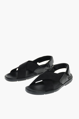 Velcro Fastening Criss Cross Leather Insert Sandals