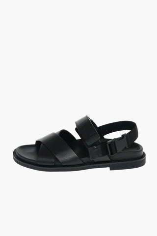 Velcro Fastening Criss Cross Leather Sandals with Buckle