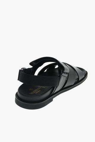 Velcro Fastening Criss Cross Leather Sandals with Buckle