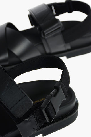 Velcro Fastening Criss Cross Leather Sandals with Buckle