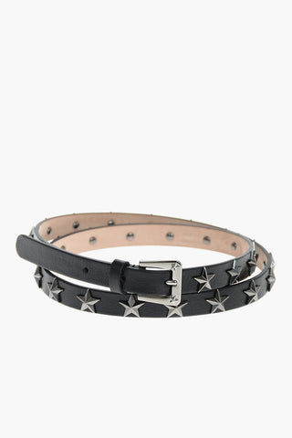 15mm leather belt with star-shaped studs 