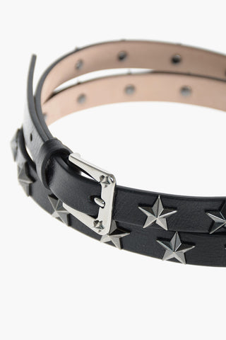 15mm leather belt with star-shaped studs 