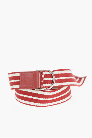 two-tone striped belt with leather trimmings