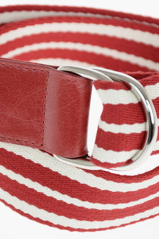 two-tone striped belt with leather trimmings