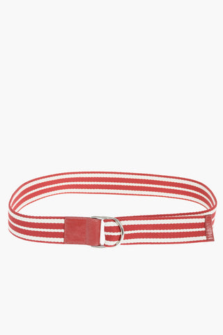 two-tone striped belt with leather trimmings