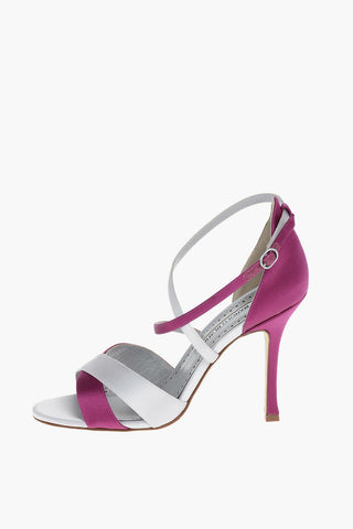 Satin Two-tone Criss-crossed Sandals 11 cm