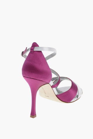 Satin Two-tone Criss-crossed Sandals 11 cm