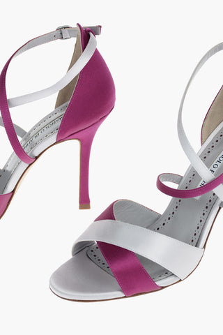 Satin Two-tone Criss-crossed Sandals 11 cm