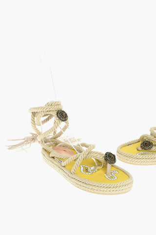 Jewel Detail Rope Thong Sandals