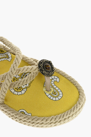 Jewel Detail Rope Thong Sandals