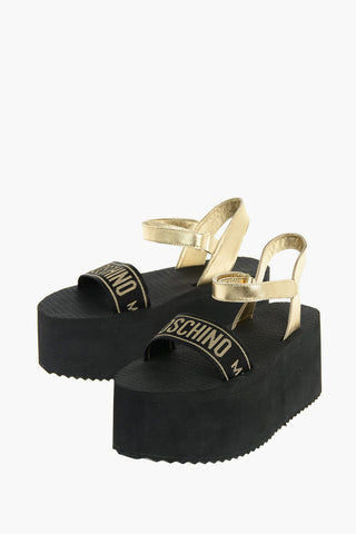 COUTURE! Logo Band Lamè Leather Platform Sandals