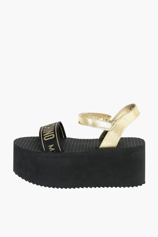 COUTURE! Logo Band Lamè Leather Platform Sandals