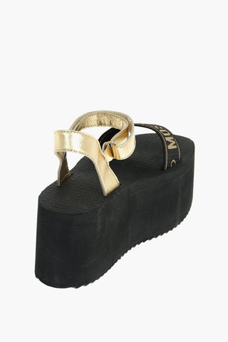 COUTURE! Logo Band Lamè Leather Platform Sandals