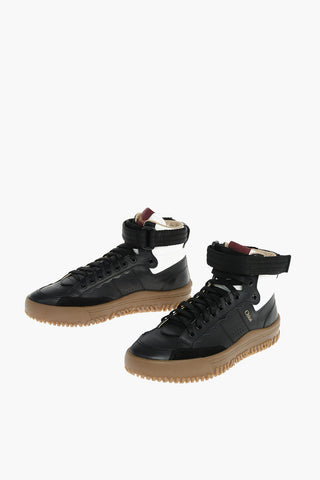 Sneakers Bicolore in Pelle con Chiusura in Velcro alla Caviglia