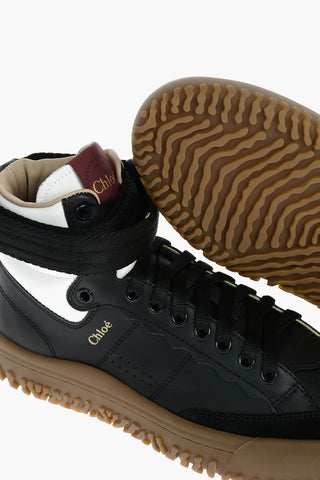 Sneakers Bicolore in Pelle con Chiusura in Velcro alla Caviglia