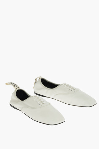 Ballerine Stringate in Pelle con Suola in Cuoio