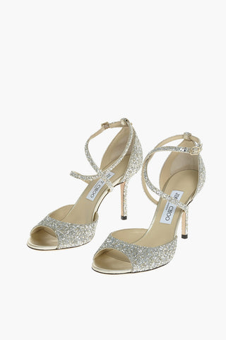 Criss Cross Strap EMSY Glittery Open Toe Pumps 9cm