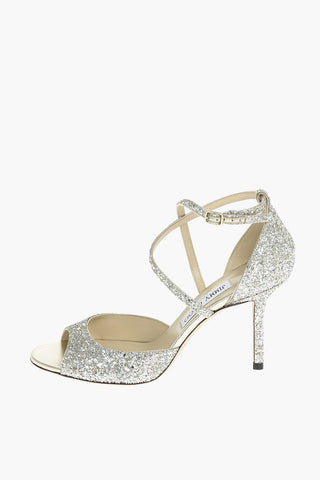 Criss Cross Strap EMSY Glittery Open Toe Pumps 9cm