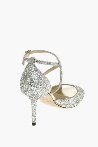 Criss Cross Strap EMSY Glittery Open Toe Pumps 9cm