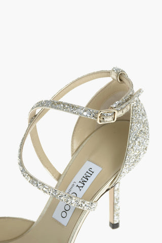 Criss Cross Strap EMSY Glittery Open Toe Pumps 9cm