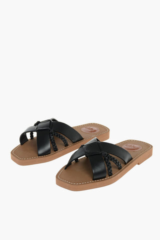 Leather SLIDES Criss Cross Slippers