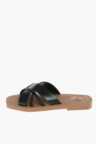 Leather SLIDES Criss Cross Slippers