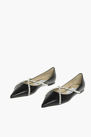 Criss Cross Jewel Strap GENEVI Leather Ballet Flats