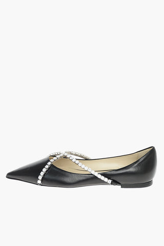 Criss Cross Jewel Strap GENEVI Leather Ballet Flats