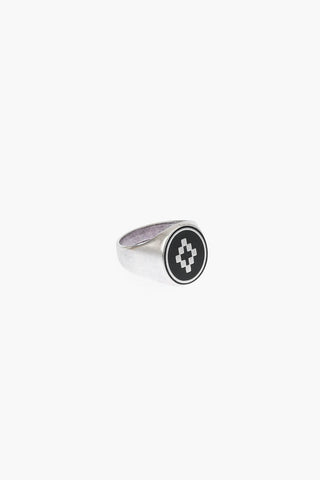metal CROSS ring with enamelled logo