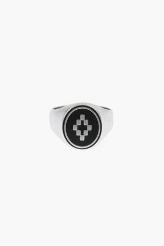 metal CROSS ring with enamelled logo