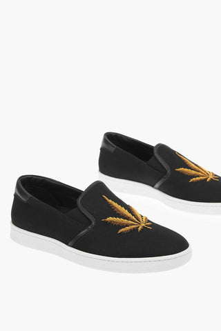 leaf embroidered canvas slip on sneakers