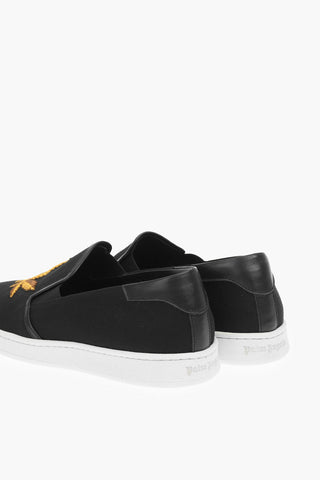 leaf embroidered canvas slip on sneakers