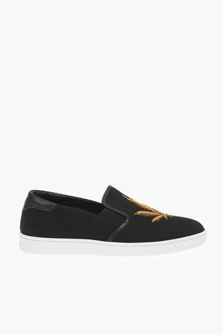 leaf embroidered canvas slip on sneakers
