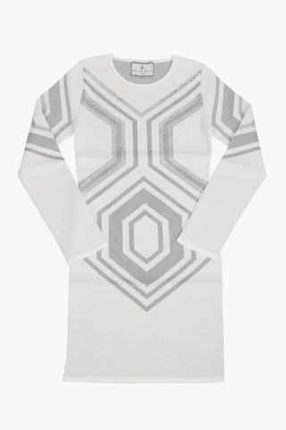 EST.1978 geometric patterned lurex dress with with Jewels profiles