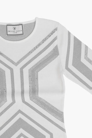 EST.1978 geometric patterned lurex dress with with Jewels profiles