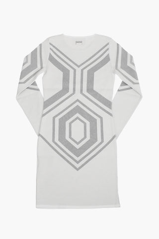 EST.1978 geometric patterned lurex dress with with Jewels profiles