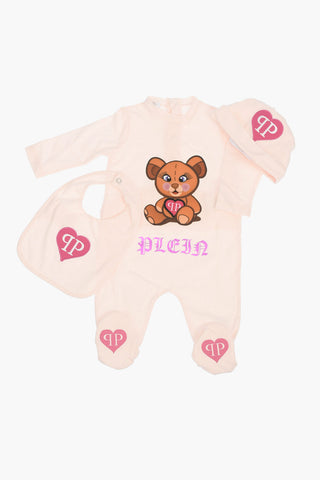 cotton logo embroidered bib beanie and body set