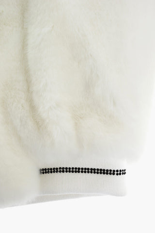 faux fur bomber jacket with rhinestones on the collar