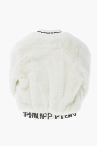 faux fur bomber jacket with rhinestones on the collar