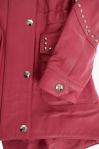 leather HELEN parka with detachable real fur trim