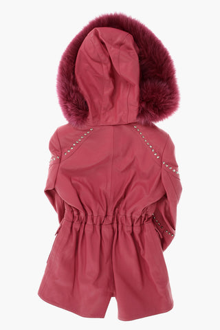 leather HELEN parka with detachable real fur trim