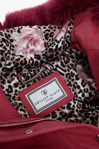 leather HELEN parka with detachable real fur trim