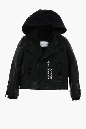 EST.1978 leather STATEMENT biker with removable hood