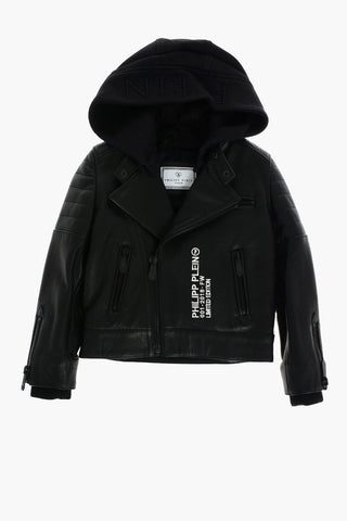 EST.1978 leather STATEMENT biker with removable hood