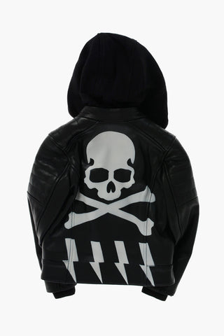 EST.1978 leather STATEMENT biker with removable hood