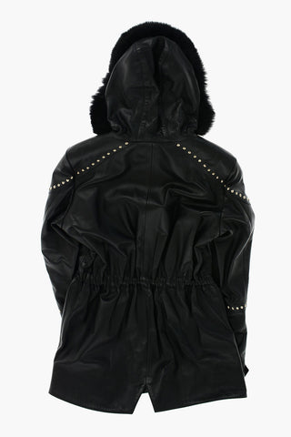 leather HELEN parka with detachable real fur trim