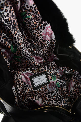 leather HELEN parka with detachable real fur trim